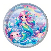 Conjunto de 6 Pratos Kawaii de Sereia Iridescentes - 23 cm