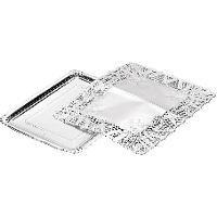 Bandeja de 34 x 25 retangular de papelão com renda dourada