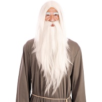 Peruca e barba brancas de mago