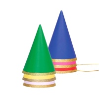 Chapéus de festa de cores sortidas com rebordo de purpurina - 6 unidades