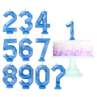 Vela poligonal azul para números 8 cm - 1 peça