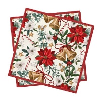 Guardanapos com desenho de flor de Natal e sinos de 16,5 x 16,5 cm - 20 unidades