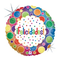 Balão de felicitações redondo com pintas multicoloridas 46 cm - Grabo