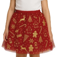 Saia tutu infantil com figuras natalinas douradas - 30 cm