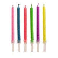 Velas com chamas coloridas 7,5 cm - Dekora - 6 unidades