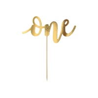 Topo de bolo One dourado 19 x 16 cm - 1 peça