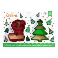 Cortadores com desenho de bota e árvore de Natal - Decora - 2 unidades