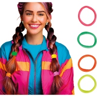 Elásticos de cabelo neon sortidos anos 90 - 5 unidades
