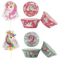 Cápsulas e palitos para cupcakes de unicórnio - 24 unidades