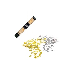 Canhão de confettis dourado e prateado - 40 cm