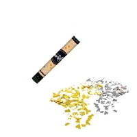 Canhão de confettis dourado e prateado de 40 cm.