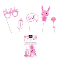 Kit cor-de-rosa para photo booth de Baby Shower - 5 unidades