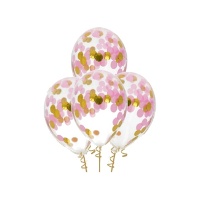 Balões de látex com confettis coloridos 30 cm - Folat - 4 unidades