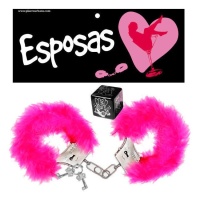 Jogo de dados erótico com algemas metálicas e cabelo cor-de-rosa