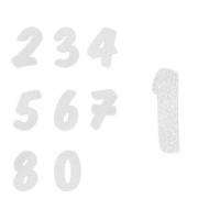 Números de borracha EVA com purpurina branca - 6 unidades