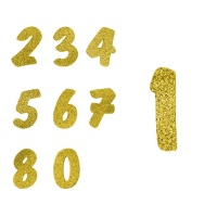 Números de borracha eva com purpurina dourada - 6 unidades