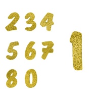 Números de borracha eva com brilho dourado - 6 peças