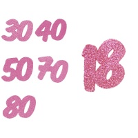 Números de borracha eva com purpurina cor-de-rosa - 6 unid.