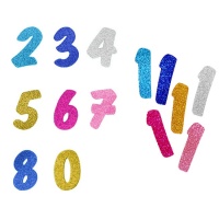 Números de borracha Eva com purpurina em cores sortidas - 6 unidades