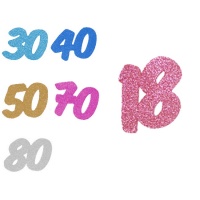 Números de borracha eva com purpurina de cores - 6 unidades