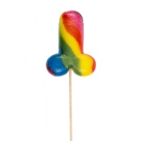 Chupa-chupa com forma de pénis multicolorido 85 g - Rainbow Cock Pop - 1 peça
