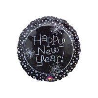 Balão redondo de Ano Novo com brilhantes prateados 45cm - Anagrama
