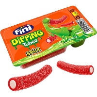 Alcaçuz vermelho com sabor a morango, cobertura ácida e dip líquido ácido de melão - Fini