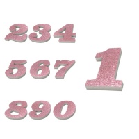 Número de cortiça com purpurina cor-de-rosa 8 x 2 cm