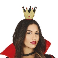 Fita para a cabeça com coroa da Rainha de Copas dourada