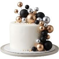 Topper para bolo com bolas pretas, douradas e prateadas - 32 unidades