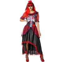 Fato de Catrina vermelho e roxo para mulher