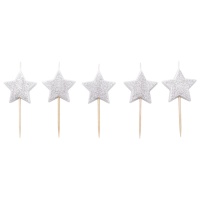 Velas com glitter estrela prateada - Pastkolor - 5 unidades