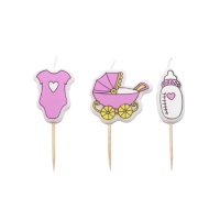 Velas para carrinho de bebé rosa - Pastkolor - 3 unidades