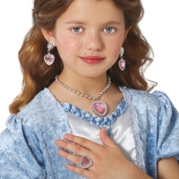 Conjunto de jóias com coração de princesa cor-de-rosa