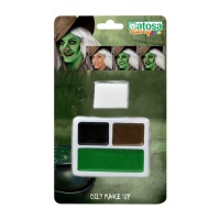 Conjunto de maquilhagem verde, castanha e preta com esponja