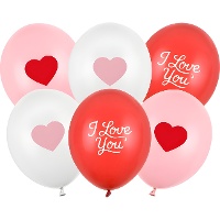 Balões de látex I Love You com corações de 30 cm - 6 unidades