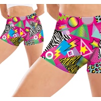 Shorts curtos retrô em neon, elásticos, para senhora