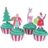 Forminhas para cupcakes com picks de Pai Natal - 24 unidades
