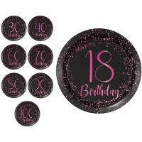 Pratos Elegant Pink de 18 cm com Números - 8 Unidades