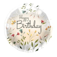 Balão de Feliz Aniversário com flores chiques 45 cm - Folat
