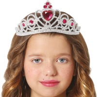 Coroa de princesa prateada com tiara em forma de coração