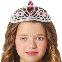 Coroa de princesa prateada com fita para a cabeça em forma de coração