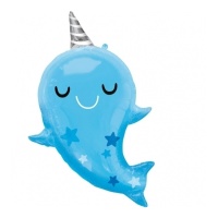 Balão azul bebé narval silhueta 76 x 66 cm - Anagrama
