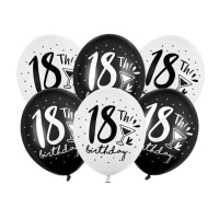 Balões de látex preto para aniversário de 18 anos 30cm - PartyDeco - 6 unid.