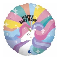 Balão unicórnio Feliz Aniversário multicolor 22 cm - Grabo - 10 unidades