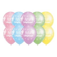 Balões Happy Birthday cores pastel 30 cm - 10 pcs.