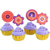 Cápsulas e palitos para cupcakes Happy Diwali - 24 unidades
