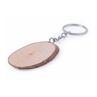 Porta-chaves oval em madeira de faia com corrente metálica