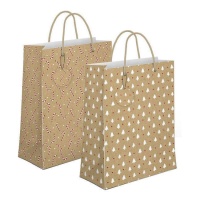 Saco de oferta de Natal 32 x 26 x 10 cm cor kraft - 1 unid.