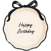 Pratos de papel Feliz Aniversário com laço, mistura, 24 cm